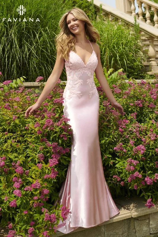 Mini dresses with wrap - around styles Faviana V-neck Lace-up Back Prom Dress 11002