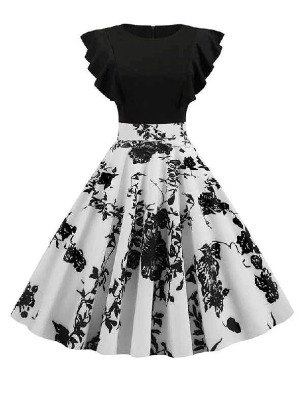 Midi dresses with asymmetric hems for a fashion - forward and dynamic appearance BerriesJam - Patchwork Floral Print Petal Sleeve Dot Vintage Dress Midi dresses with asymmetric hems for a fashion - forward and dynamic appearance BerriesJam - Patchwork Floral Print Petal Sleeve Dot Vintage Dress