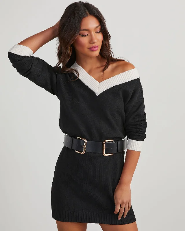 Velvet mini dresses for autumn weddings Lopez Contrast Mini Sweater Dress