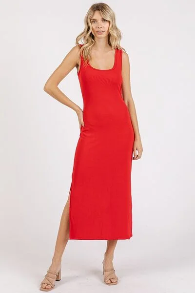 Sleeveless midi dresses with lace details for summer weddings Side Slit Wide Strap Midi Tank Dress Sleeveless midi dresses with lace details for summer weddings Side Slit Wide Strap Midi Tank Dress