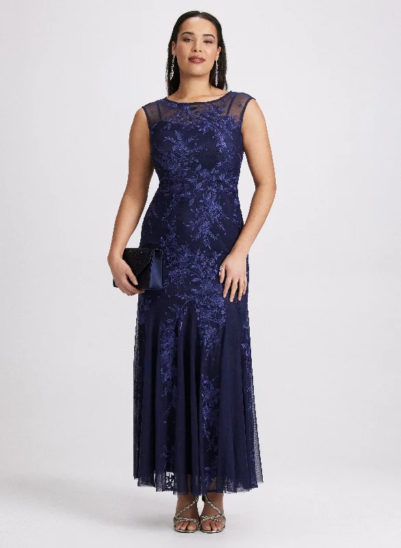 Velvet mini dresses for autumn weddings Floral Embroidered Tulle Dress