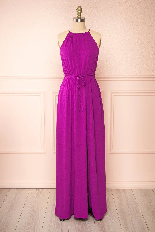 Mini dresses with polka dot patterns Mariposa | Purple Chiffon Maxi Halter Dress