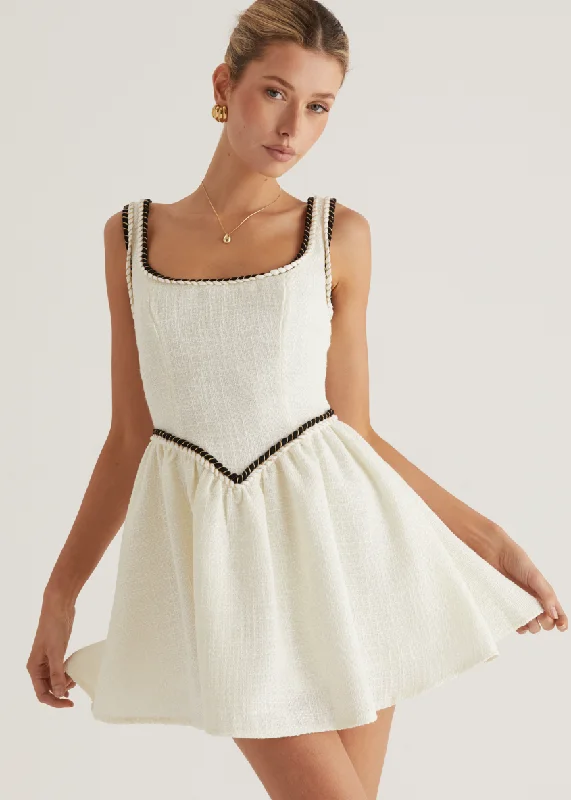 Mini dresses with pom - pom trims for a playful feel Nirvada Dress - Cream