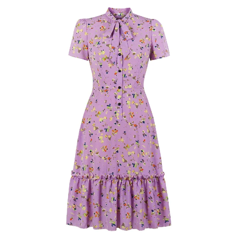 Midi dresses with V - necklines for a flattering and elongating effect BerriesJam - Floral Print Bow Tie Neck Button Front Party Dress Midi dresses with V - necklines for a flattering and elongating effect BerriesJam - Floral Print Bow Tie Neck Button Front Party Dress