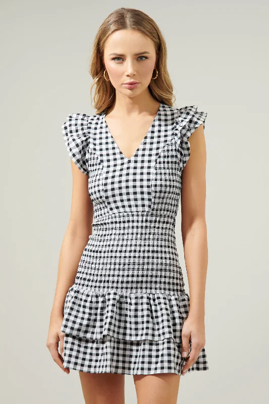 Mini dresses with one - shoulder designs Darcy Gingham Smocked Everleigh Mini Dress