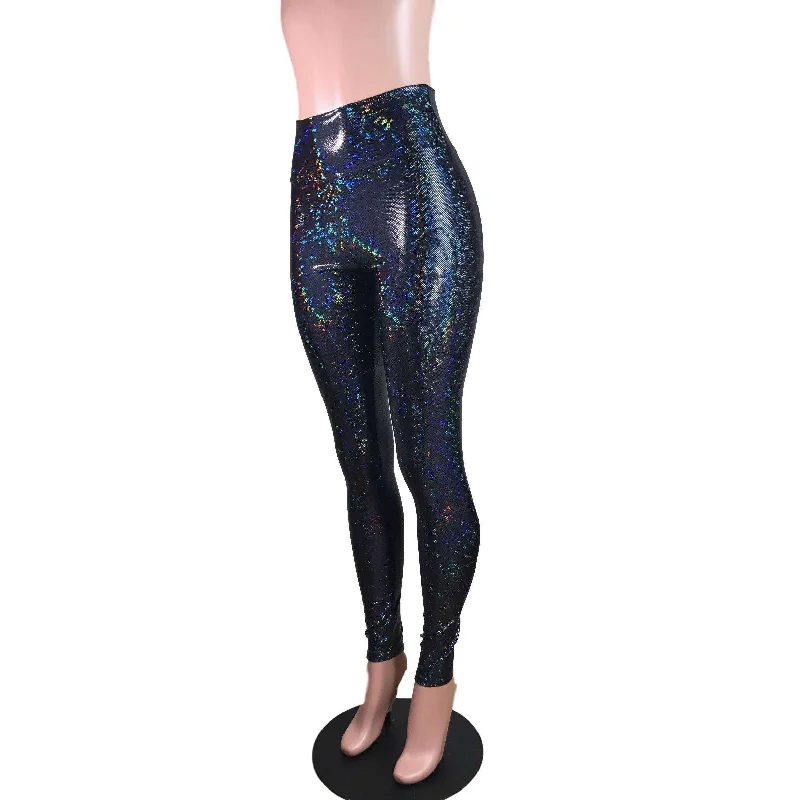 Plus Size Women's Metallic - Finish Joggers for a Stylish LoungeBlack Shattered Glass Holographic Leggings Pants Plus Size Women's Metallic - Finish Joggers for a Stylish LoungeBlack Shattered Glass Holographic Leggings Pants