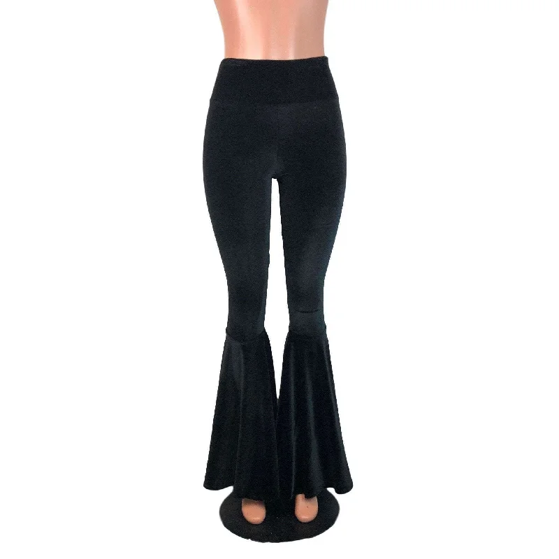 Palazzo Style Women's Printed Trousers in Bohemian PatternsHigh Waist Bell Bottoms - Black Velvet Palazzo Style Women's Printed Trousers in Bohemian PatternsHigh Waist Bell Bottoms - Black Velvet