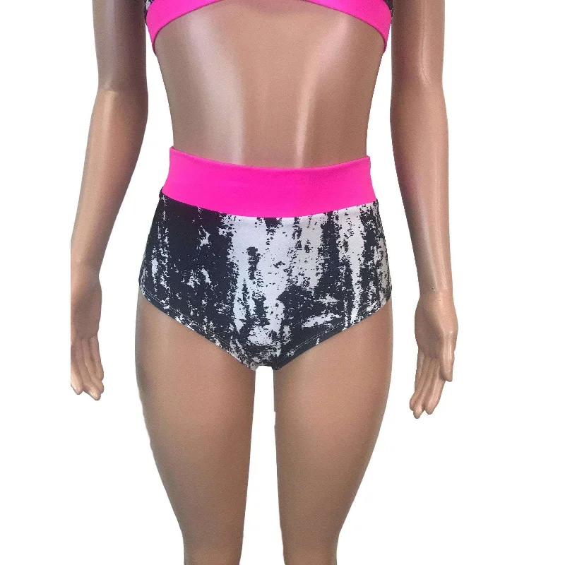 Plus Size Women's Drawstring - Waist Loungewear Pants in Soft FabricsHigh Waist Hot Pants - Black & White w/ Hot Pink