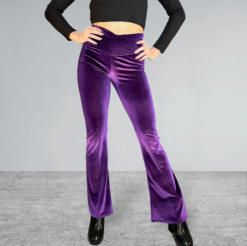 Plus Size Women's Pleated Front Dress Pants for Office WearCrossover V-Waist Bootcut Flare Pants - Purple Velvet Plus Size Women's Pleated Front Dress Pants for Office WearCrossover V-Waist Bootcut Flare Pants - Purple Velvet