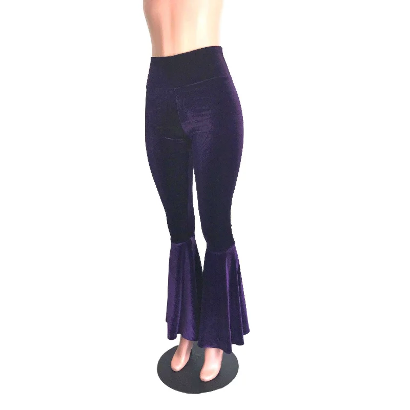 Bell - Bottom Style Women's Denim Pants with Embroidered DetailsHigh Waist Bell Bottoms - Purple Velvet