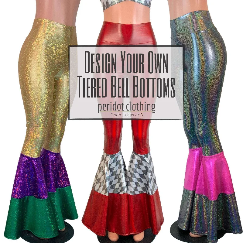 Wide - Leg Women's Chiffon Palazzo Pants for a Flowy AppealDESIGN YOUR OWN Custom Tiered Bell Bottom Flares Wide - Leg Women's Chiffon Palazzo Pants for a Flowy AppealDESIGN YOUR OWN Custom Tiered Bell Bottom Flares