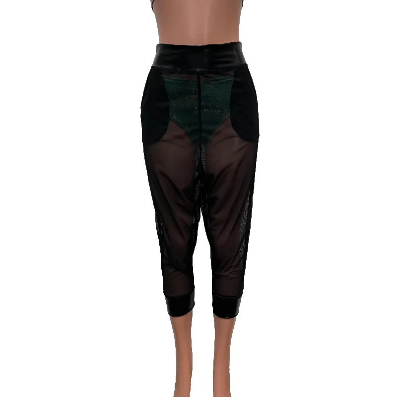 Flare Leg Women's Satin Trousers for a Glamorous Night OutHarem Pants Drop-Crotch w/Pockets - Black Mesh Sheer Joggers Women's Flare Leg Women's Satin Trousers for a Glamorous Night OutHarem Pants Drop-Crotch w/Pockets - Black Mesh Sheer Joggers Women's