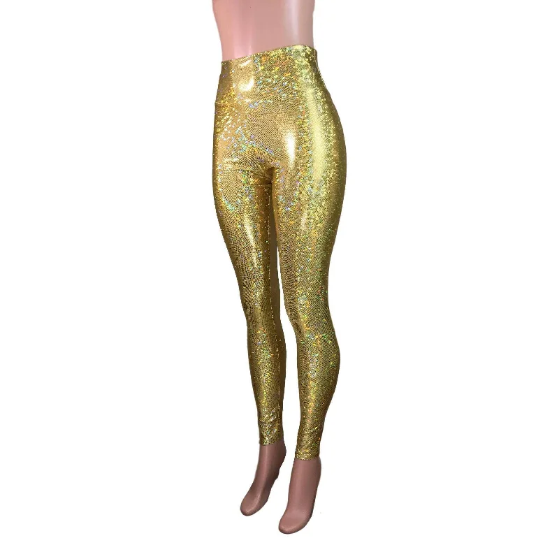 Wide - Leg Women's Chiffon Palazzo Pants for a Flowy AppealHigh Waist Leggings - Gold Shattered Glass Holographic Pants Wide - Leg Women's Chiffon Palazzo Pants for a Flowy AppealHigh Waist Leggings - Gold Shattered Glass Holographic Pants