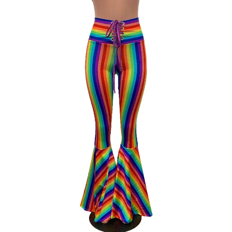 Plus Size Women's Pleated Front Dress Pants for Office WearRainbow Pride High Waist Lace-Up Bell Bottom Flares Plus Size Women's Pleated Front Dress Pants for Office WearRainbow Pride High Waist Lace-Up Bell Bottom Flares