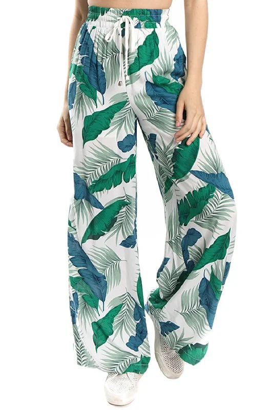 Plus Size Women's Patchwork - Design Jeans for a Unique AppearanceOn Twelfth Women's Tropical Print Wide Bottom Pants Plus Size Women's Patchwork - Design Jeans for a Unique AppearanceOn Twelfth Women's Tropical Print Wide Bottom Pants