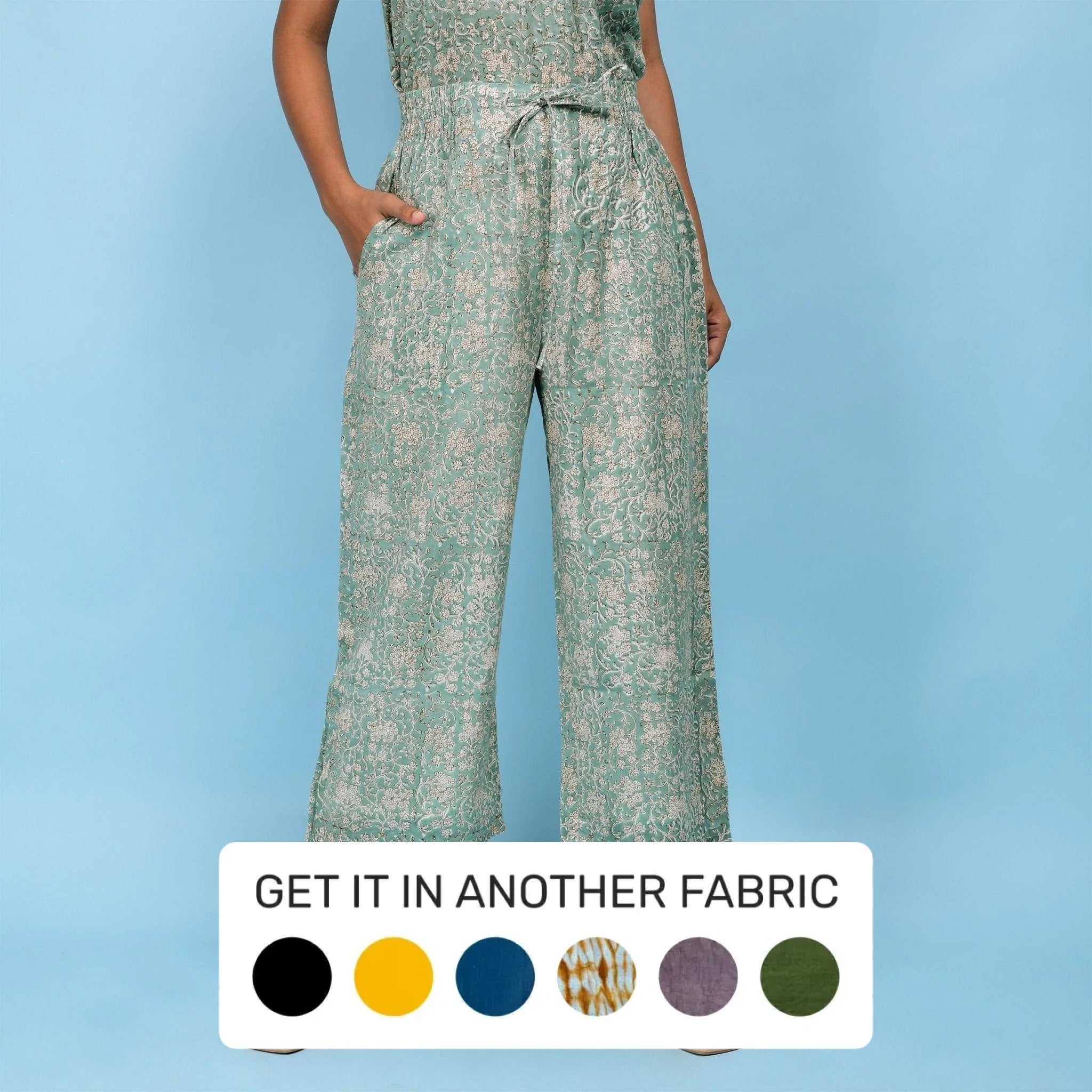 Palazzo Style Women's Printed Trousers in Bohemian PatternsSage Green Block Printed Cotton Mid-Rise Culottes Palazzo Style Women's Printed Trousers in Bohemian PatternsSage Green Block Printed Cotton Mid-Rise Culottes