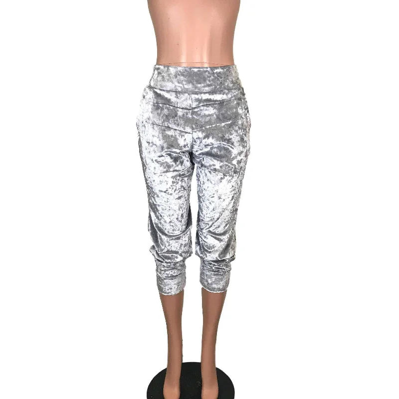 Plus Size Women's Pleated Front Dress Pants for Office WearSilver Gray Crushed Velvet Joggers w/ Pockets Women's Plus Size Women's Pleated Front Dress Pants for Office WearSilver Gray Crushed Velvet Joggers w/ Pockets Women's