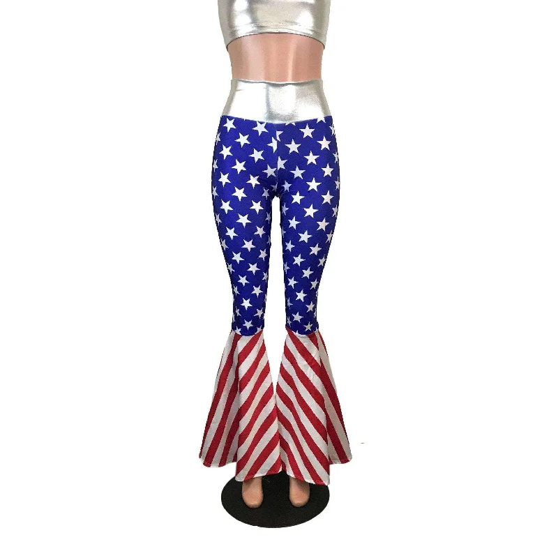 Ankle - Length Women's Printed Joggers for TravelingHigh Waisted Bell Bottom Flares - Stars & Stripes Flag Ankle - Length Women's Printed Joggers for TravelingHigh Waisted Bell Bottom Flares - Stars & Stripes Flag