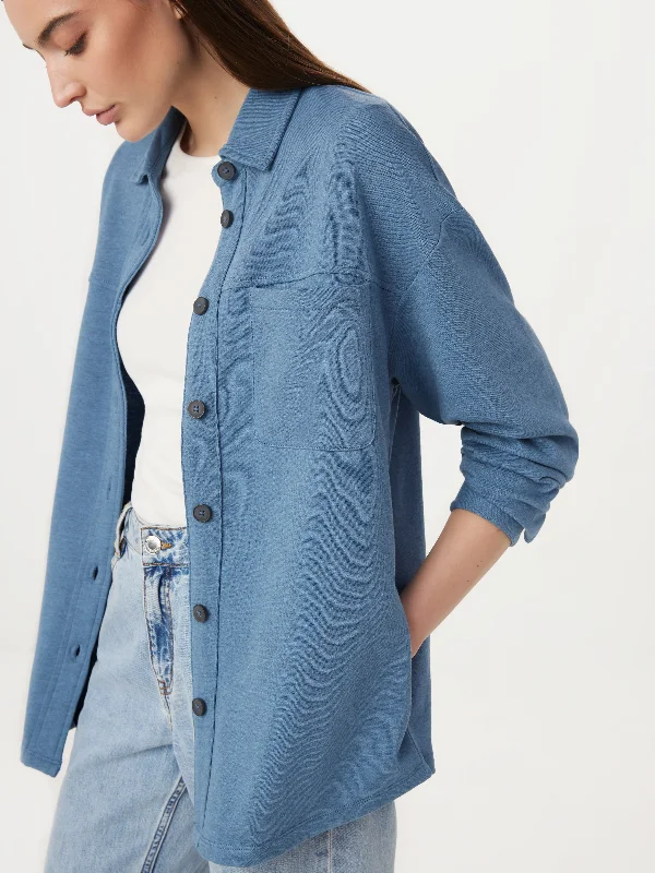 Plus Size Women's Sequin - Embellished Blazers in Silver for a Glamorous PartyThe French Terry Overshirt in Coronet Blue Plus Size Women's Sequin - Embellished Blazers in Silver for a Glamorous PartyThe French Terry Overshirt in Coronet Blue