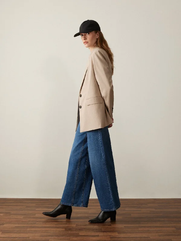 Single - Breasted Women's Corduroy Blazers in Mustard Yellow for an Autumn VibeThe Pinstriped Comfort Blazer in Oxford Tan Single - Breasted Women's Corduroy Blazers in Mustard Yellow for an Autumn VibeThe Pinstriped Comfort Blazer in Oxford Tan