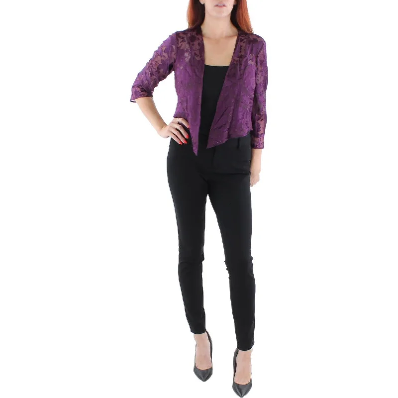 Plus Size Women's Cropped Velvet Blazers in Burgundy for a Night OutAlex Evenings Womens Jacquard Burnout Bolero