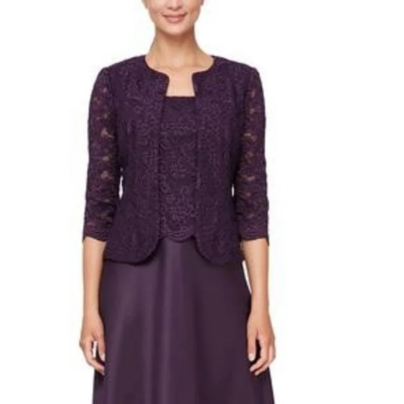 Women's Notched Lapel Blazers in Beige for a Timeless OutfitAlex Evenings Womens Lace Glitter Collarless Blazer Women's Notched Lapel Blazers in Beige for a Timeless OutfitAlex Evenings Womens Lace Glitter Collarless Blazer