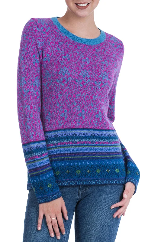 long length women cardigan with side slitsAndean Flowers 100% Alpaca Pullover in Fuchsia Floral from Peru long length women cardigan with side slitsAndean Flowers 100% Alpaca Pullover in Fuchsia Floral from Peru