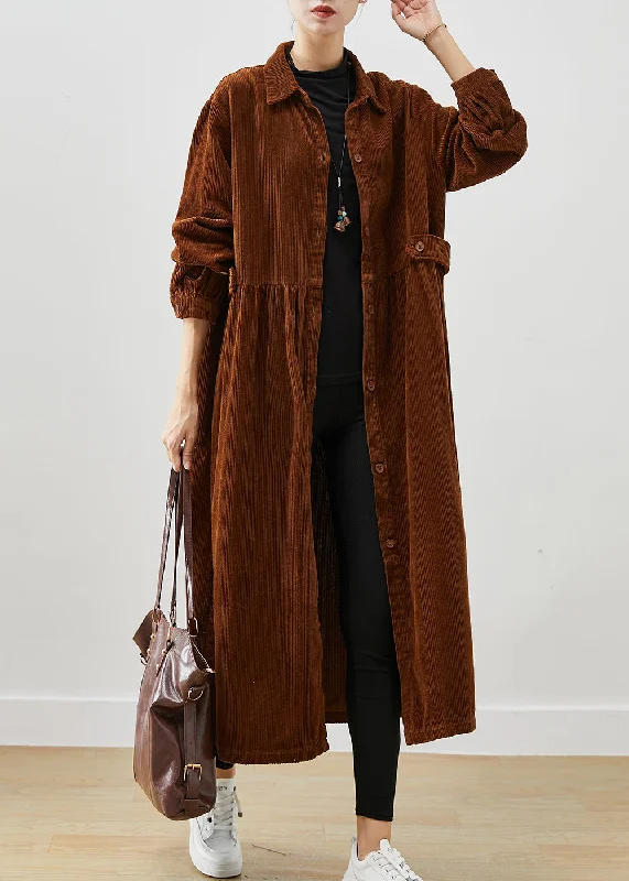 Quilted down women's coats with removable hoods for outdoor activitiesArt Brown Oversized Corduroy Trench Coats Spring