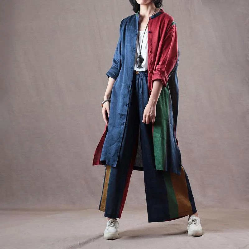 Checkered women's wool coats in a classic pattern for a timeless stylebaggy blue red patchwork  Midi linen coat Loose fitting shirts with elastic waist trousers vintage two pieces