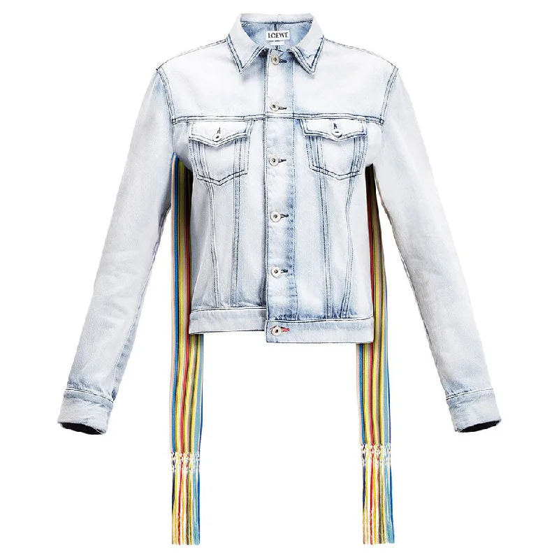Embroidered women's cotton coats in a bohemian pattern for a unique designLoewe Women's Stonewashed Cotton Jean Jacket with Rainbow Accent Embroidered women's cotton coats in a bohemian pattern for a unique designLoewe Women's Stonewashed Cotton Jean Jacket with Rainbow Accent