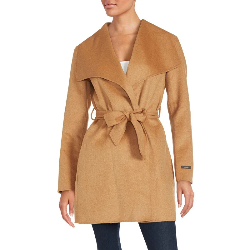 Women's long - sleeve wool coats in a houndstooth pattern for a classic charmT Tahari Women's Classic Double Face Wool Blend Wrap Coat, Camel Women's long - sleeve wool coats in a houndstooth pattern for a classic charmT Tahari Women's Classic Double Face Wool Blend Wrap Coat, Camel