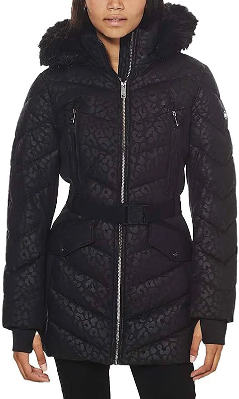 Quilted down women's coats with removable hoods for outdoor activitiesMichael Michael Kors Women's Logo Leopard Belted Hooded Down Puffer Coat Black Quilted down women's coats with removable hoods for outdoor activitiesMichael Michael Kors Women's Logo Leopard Belted Hooded Down Puffer Coat Black