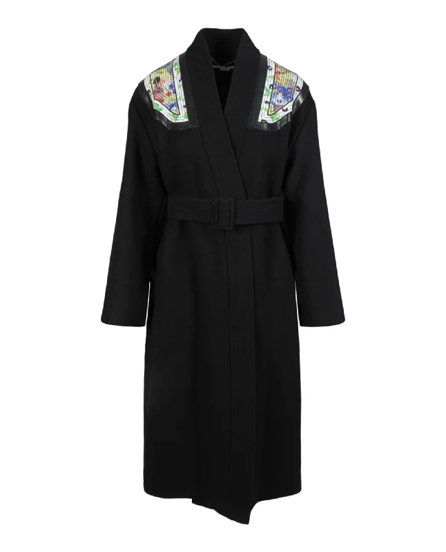 Women's cropped leather coats with silver studs for an edgy lookStella McCartney Womens Floral-Print Belted Coat