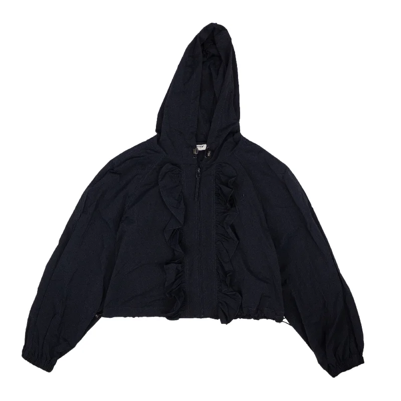 Water - resistant women's trench coats with adjustable cuffs for rainy daysOpening Ceremony COLLEGIATE NAVY RUFFLE WINDBREAKER Water - resistant women's trench coats with adjustable cuffs for rainy daysOpening Ceremony COLLEGIATE NAVY RUFFLE WINDBREAKER
