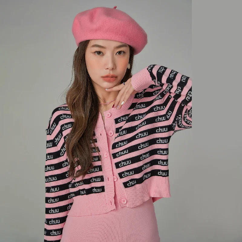 button down women cardigan with vintage buttonsStripes Chuu Logo Knit Cardigan
