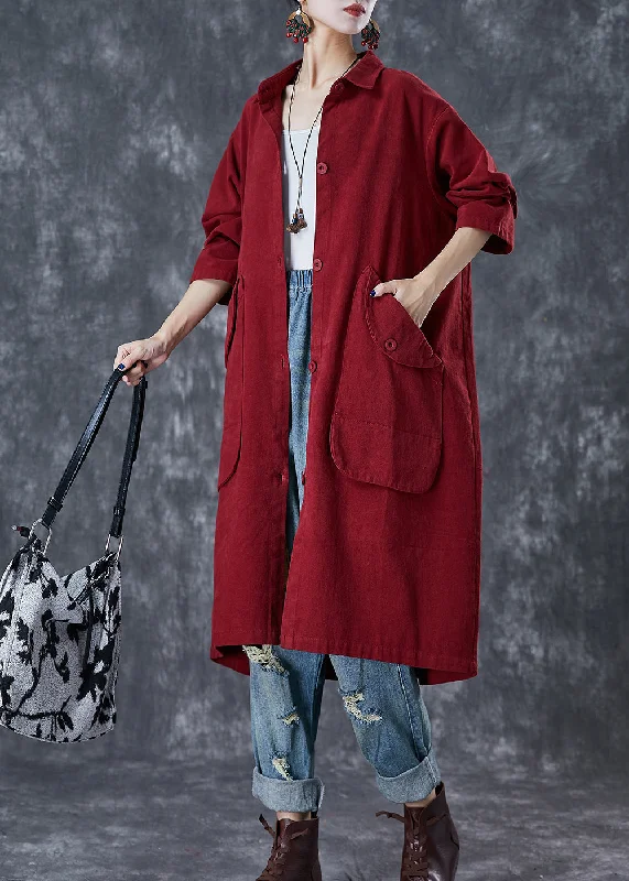 Women's faux fur coats in bright colors for a bold fashion statementClassy Red Oversized Pockets Cotton Trench Coats Fall