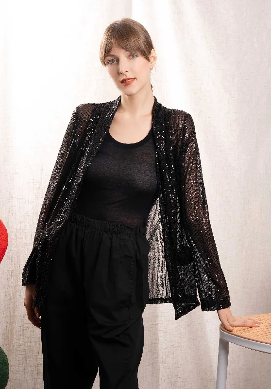 long length women cardigan with side slitsCardigan H3613-z1 Black