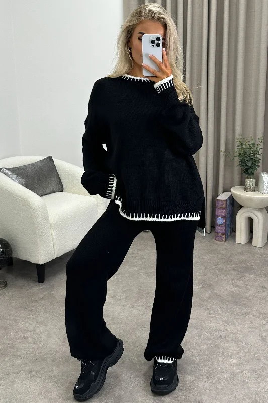 button down women cardigan with vintage buttonsCloe Black Contrast Trim Knitted Jumper and Wide Leg Trousers Co-Ord Set button down women cardigan with vintage buttonsCloe Black Contrast Trim Knitted Jumper and Wide Leg Trousers Co-Ord Set