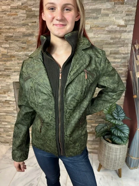 Quilted down women's coats with removable hoods for outdoor activitiesWomen's Faux leather Jacket-BF1701-WGRN/OLIVE Quilted down women's coats with removable hoods for outdoor activitiesWomen's Faux leather Jacket-BF1701-WGRN/OLIVE