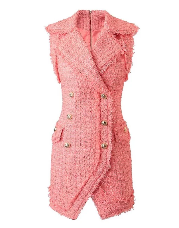 Plus Size Women's Double - Breasted Wool Blazers for Winter Office WearCoral Red Tweed Sleeveless Dress Plus Size Women's Double - Breasted Wool Blazers for Winter Office WearCoral Red Tweed Sleeveless Dress
