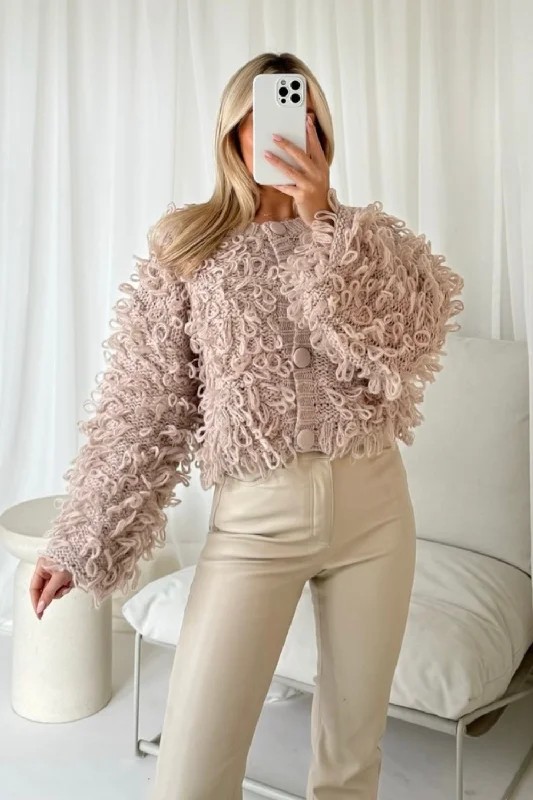 machine washable women cardigan for easy careDaisy blush shaggy knit cardigan