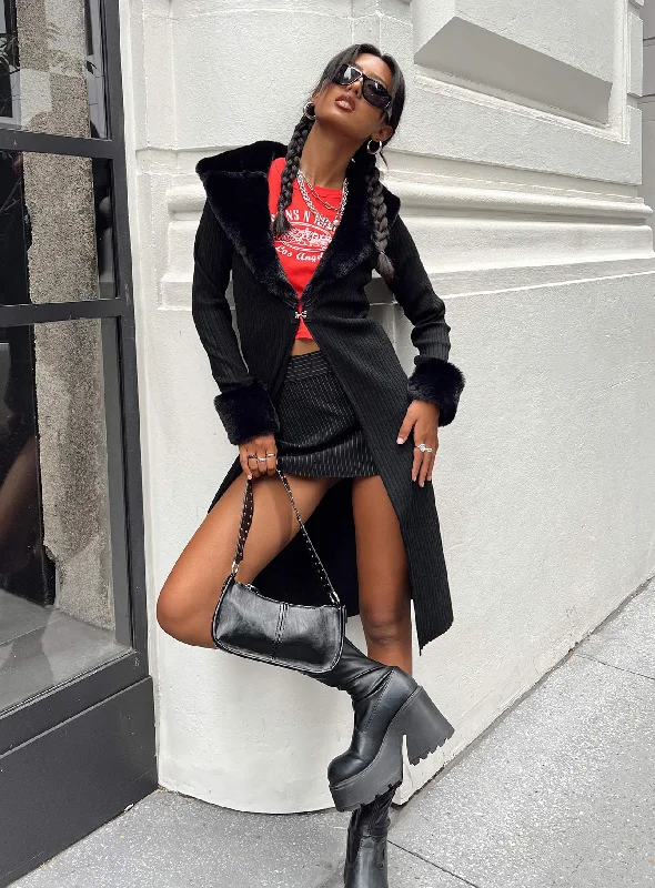 sequin embellished women cardigan for special occasionsDaru Faux Fur Cardigan Black