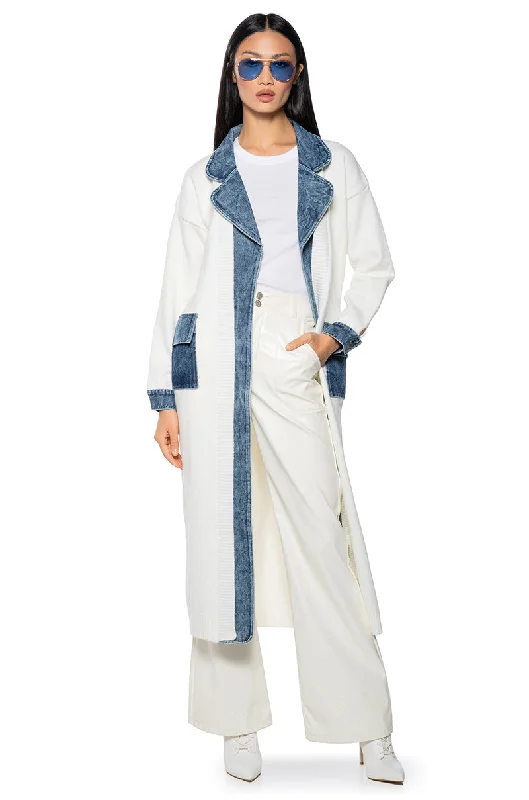 plus size women cardigan for comfortable layeringDENIM DUTY TIE FRONT CARDIGAN