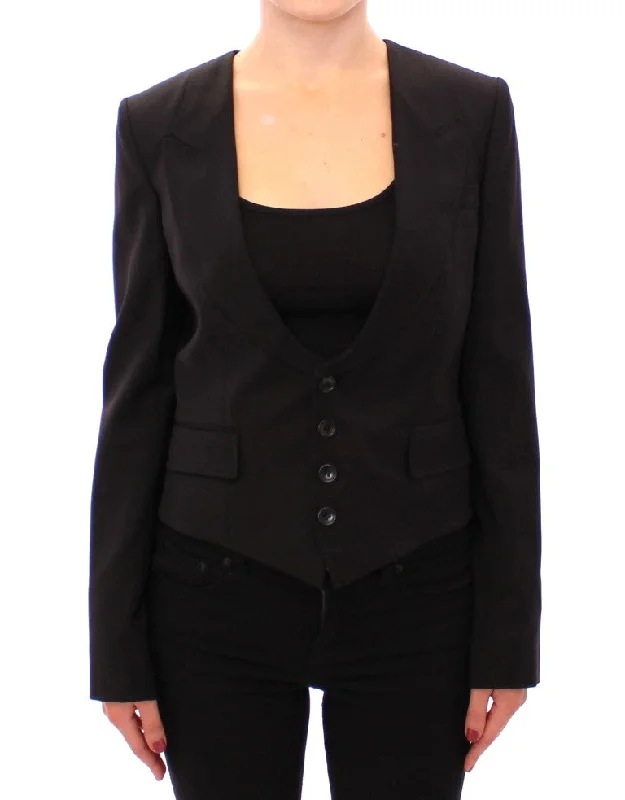 Single - Breasted Women's Corduroy Blazers in Mustard Yellow for an Autumn VibeDolce & Gabbana Elegant Silk-Blend Black Blazer with Scarf Back Detail