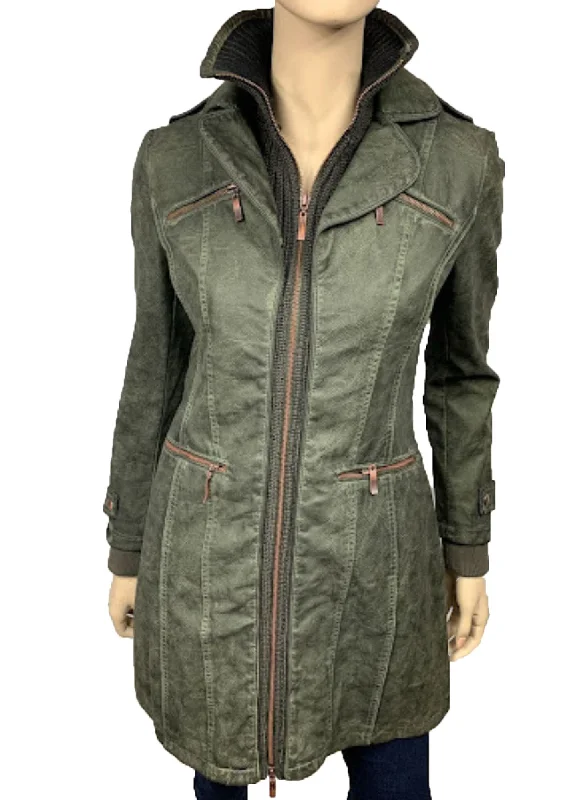 Women's pea coats with brass buttons for a nautical - inspired styleWomen's Faux Leather Jacket-BF18254-W-GRN.OLIVE