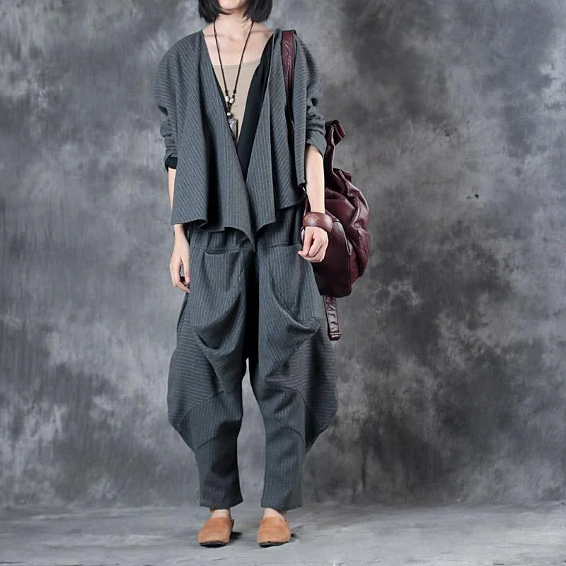 Women's longline double - breasted camel coats for a sophisticated lookGray Fashion Two Pieces Winter Woolen Blended Loose Chunky Coats With Asymmetric Desigan Pants Women's longline double - breasted camel coats for a sophisticated lookGray Fashion Two Pieces Winter Woolen Blended Loose Chunky Coats With Asymmetric Desigan Pants