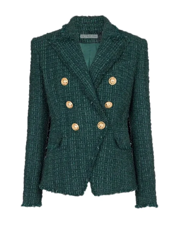 Oversized Women's Printed Blazers in Animal Patterns for a Statement PieceGreen Gold Button Tweed Blazer Oversized Women's Printed Blazers in Animal Patterns for a Statement PieceGreen Gold Button Tweed Blazer