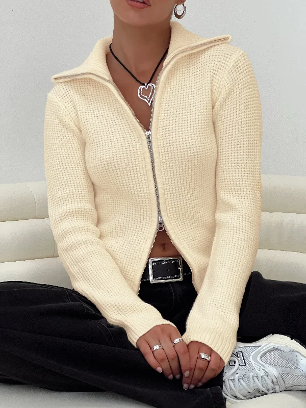 v neck women cardigan to elongate the necklineHarvill Zip Up Cardigan White