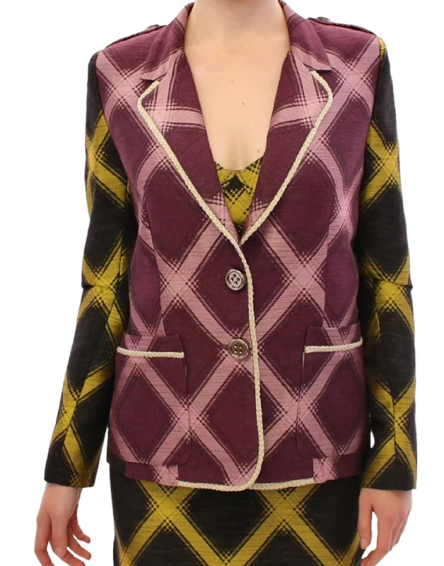 Women's Longline Linen Blazers in Pastel Colors for Summer EventsHouse of Holland Chic Purple Checkered Jacket Blazer Women's Longline Linen Blazers in Pastel Colors for Summer EventsHouse of Holland Chic Purple Checkered Jacket Blazer