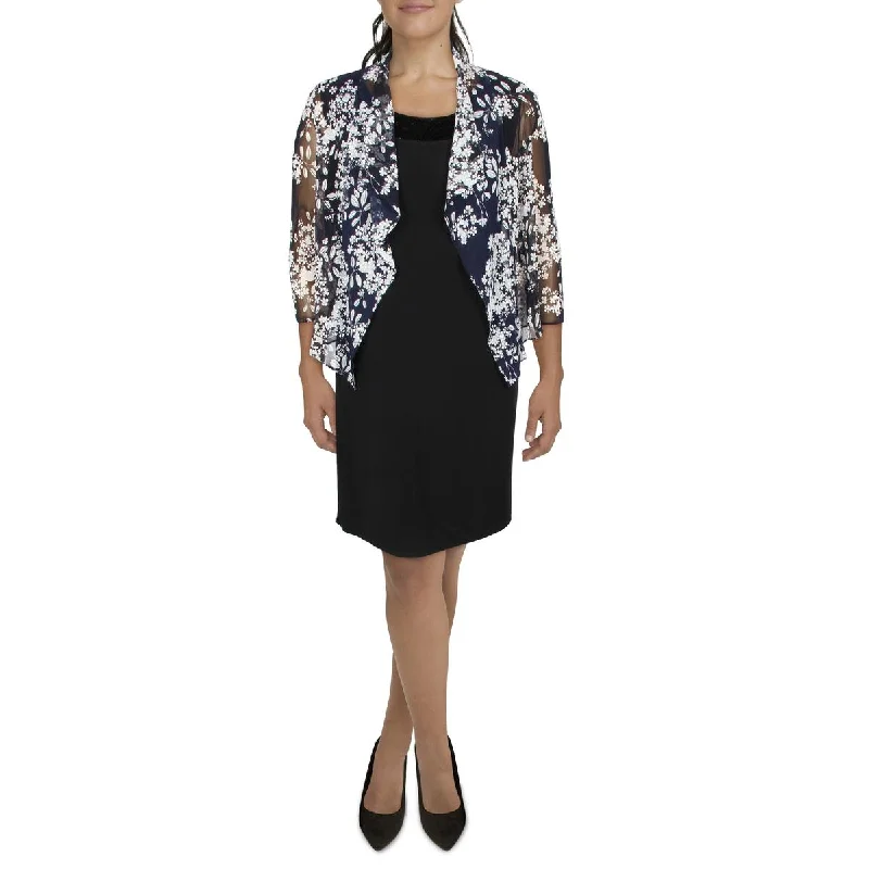 Double - Breasted Women's Polyester Blazers in Bright Colors for a Fun StyleJessica Howard Womens Petites Mesh Printed Collarless Blazer